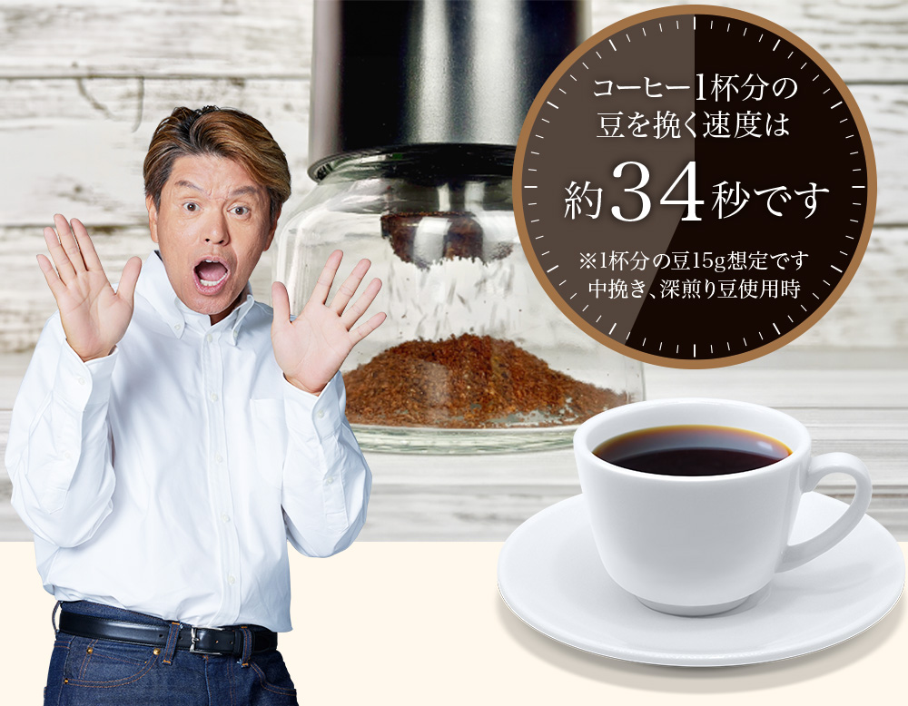 「あっ」という間に挽きたてのコーヒー粉が完成