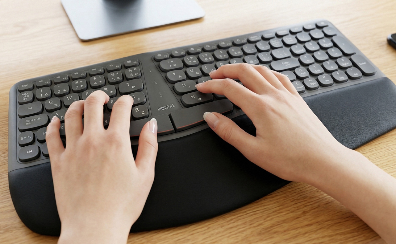 左右分離型のエルゴノミクスデザインで手首を軽減